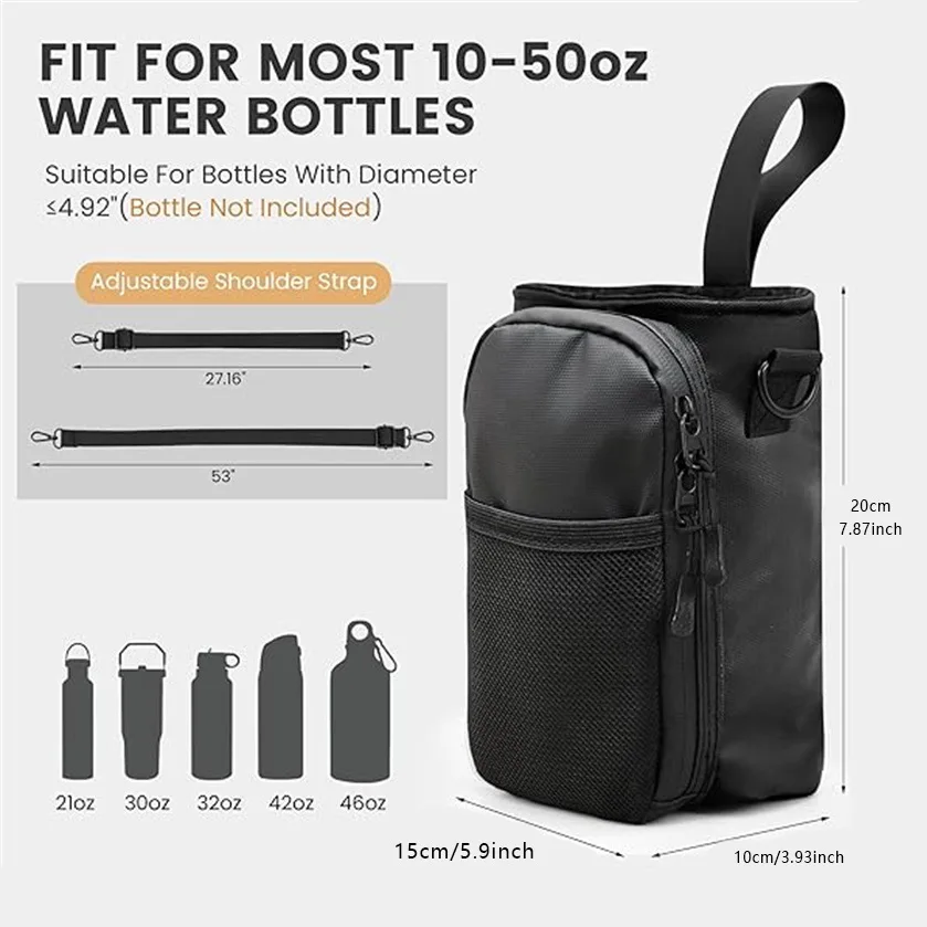 Adjustable Magnetic Water Bottle Holder for 10-46oz Stanley Cup with Phone Pocket Gym Fitness Carrier Featuring an Elastic Strap