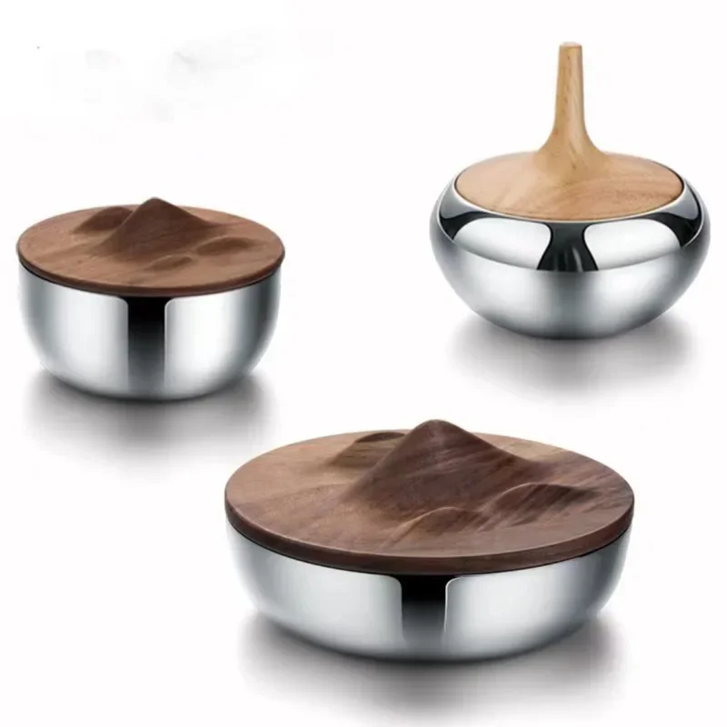 Light Luxury Stainless Steel Storage Tank Solid Wood With Lid Candy Box Creative Design Tea Caddy Nordic Desktop Home Supplies