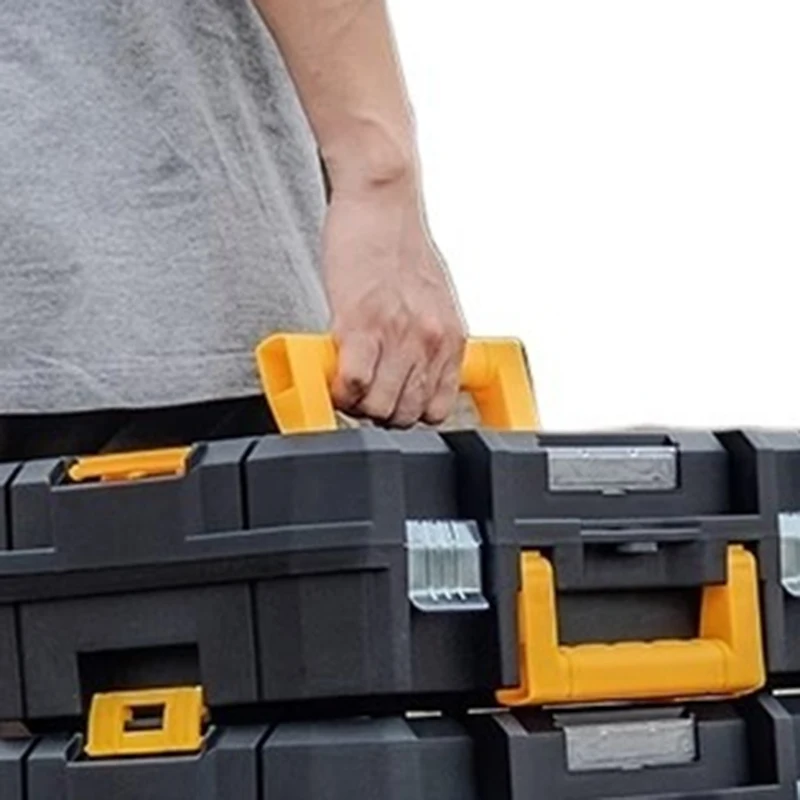 Cassetta degli attrezzi impilabile 1 pz Custodia rigida in plastica grande Cassetta degli attrezzi Cassetta degli attrezzi portatile sicura Valigia Cassette degli attrezzi per garage con costruzione resistente