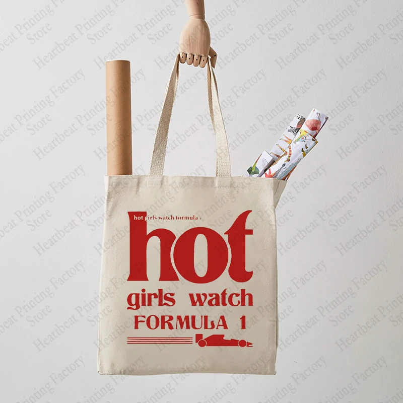 Letter Hot Girls Watch Formula 1 Pattern Tote Bag Casual Canvas Shoulder Bags Women Shopping Bag Carrier Bag