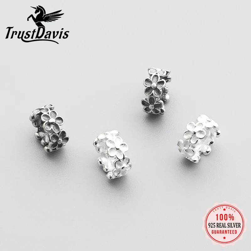 

TrustDavis 925 Sterling Silver Oxidized Vintage Flower Wheel Spacer Beads Dainty Filigree Artisan Cute DIY Bracelet Beads DZ1890