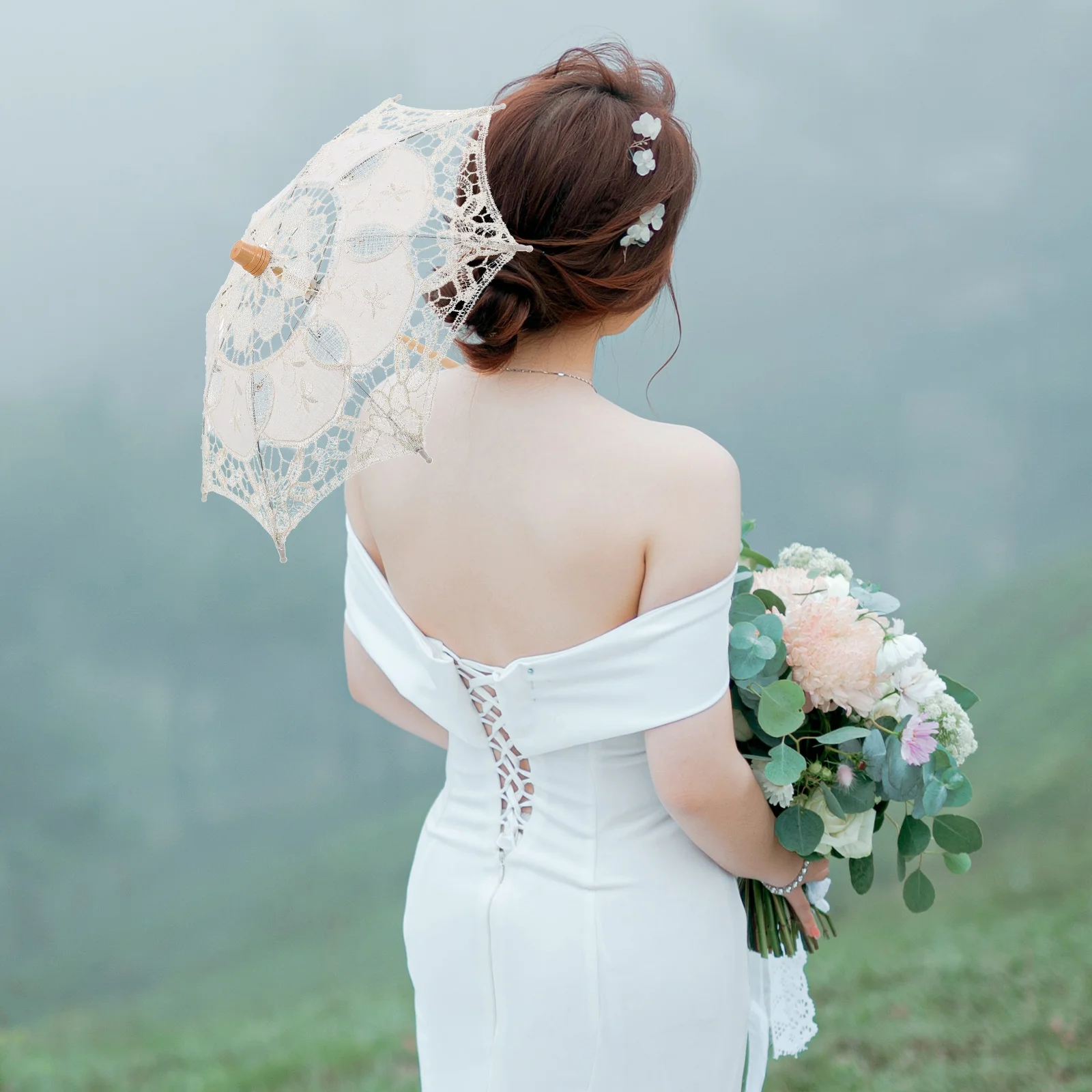 

Elegant Lace Umbrella Wedding Photography Prop Vintage Parasol Bridal Costume Decoration Tea Party Festival Scene