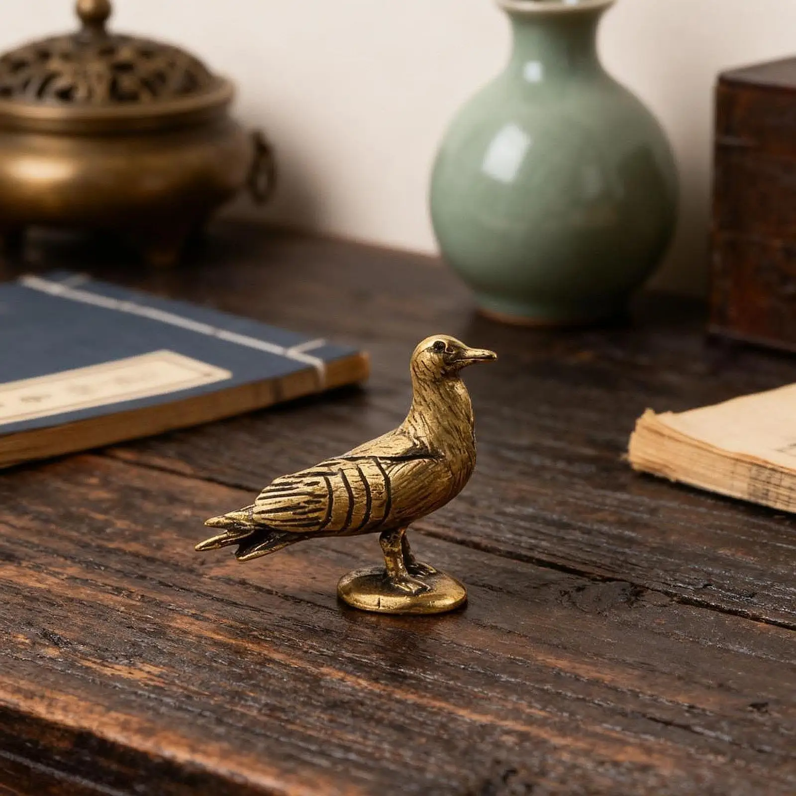Peace Dove Statue Brass Figurine Craft Rustic Decorative Collection Vintage Style for Hotel Cabinet Shelf Office Living Room