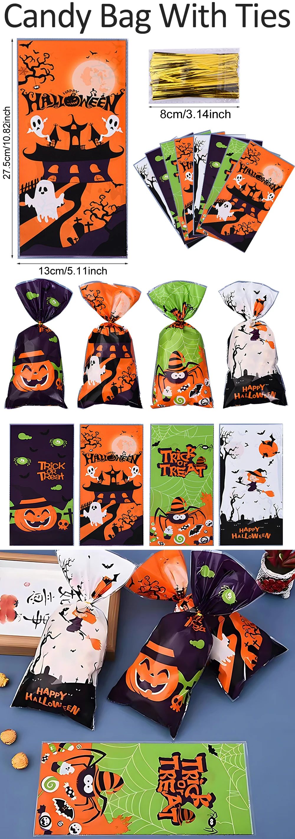 Süßigkeitentüte mit Halloween-Motiv, Geschenktüte, verschiedene Stile, Kürbis, Geist, Fledermaus, Halloween-Party, Kunststoff, Kekse, Goodie-Tasche, Großhandel ZYF – Detail 1