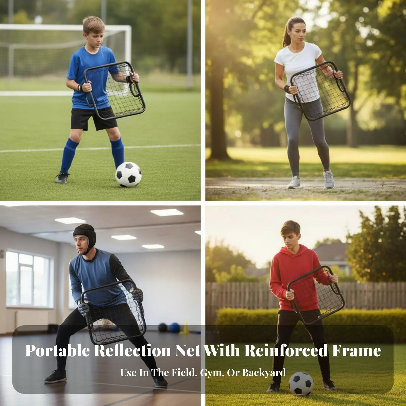 Portable Soccer Deflection Net for Solo Training with Curved Hand Grips Ideal for Football Skills