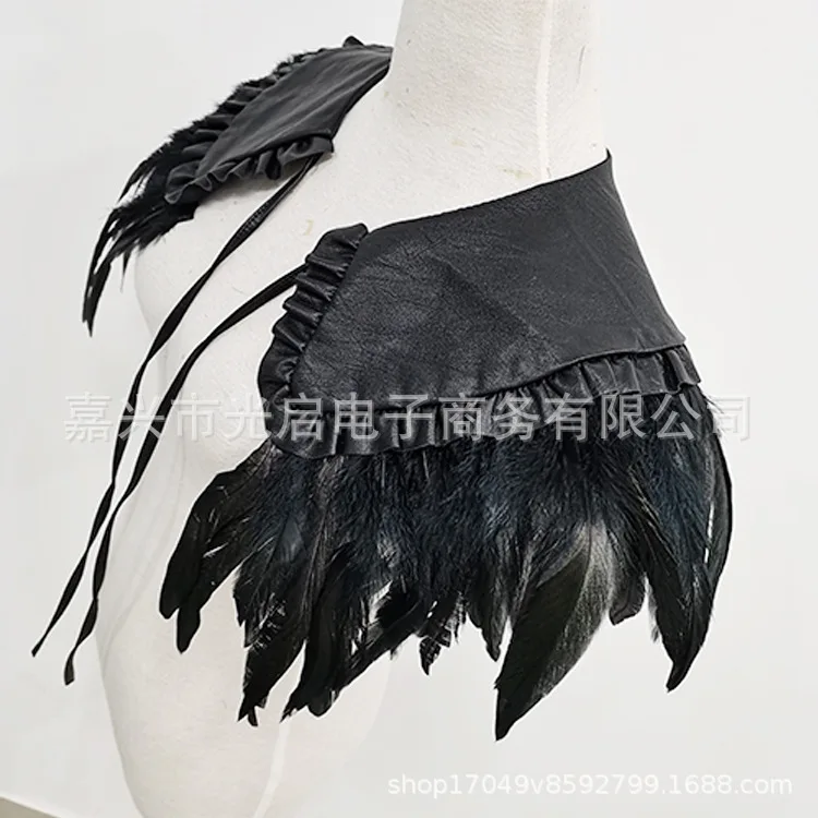 สไตล์โกธิค Ruffled Edge หนัง Feather Shawl ปลอม Masquerade เครื่องแต่งกายอุปกรณ์เสริม