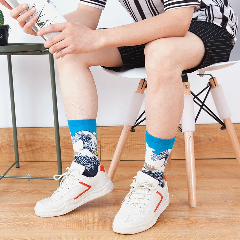 Oil Painting Socks Spring/Summer Trendy Socks Men\'s Socks Instagram Wind Mid tube Socks Children\'s Cotton