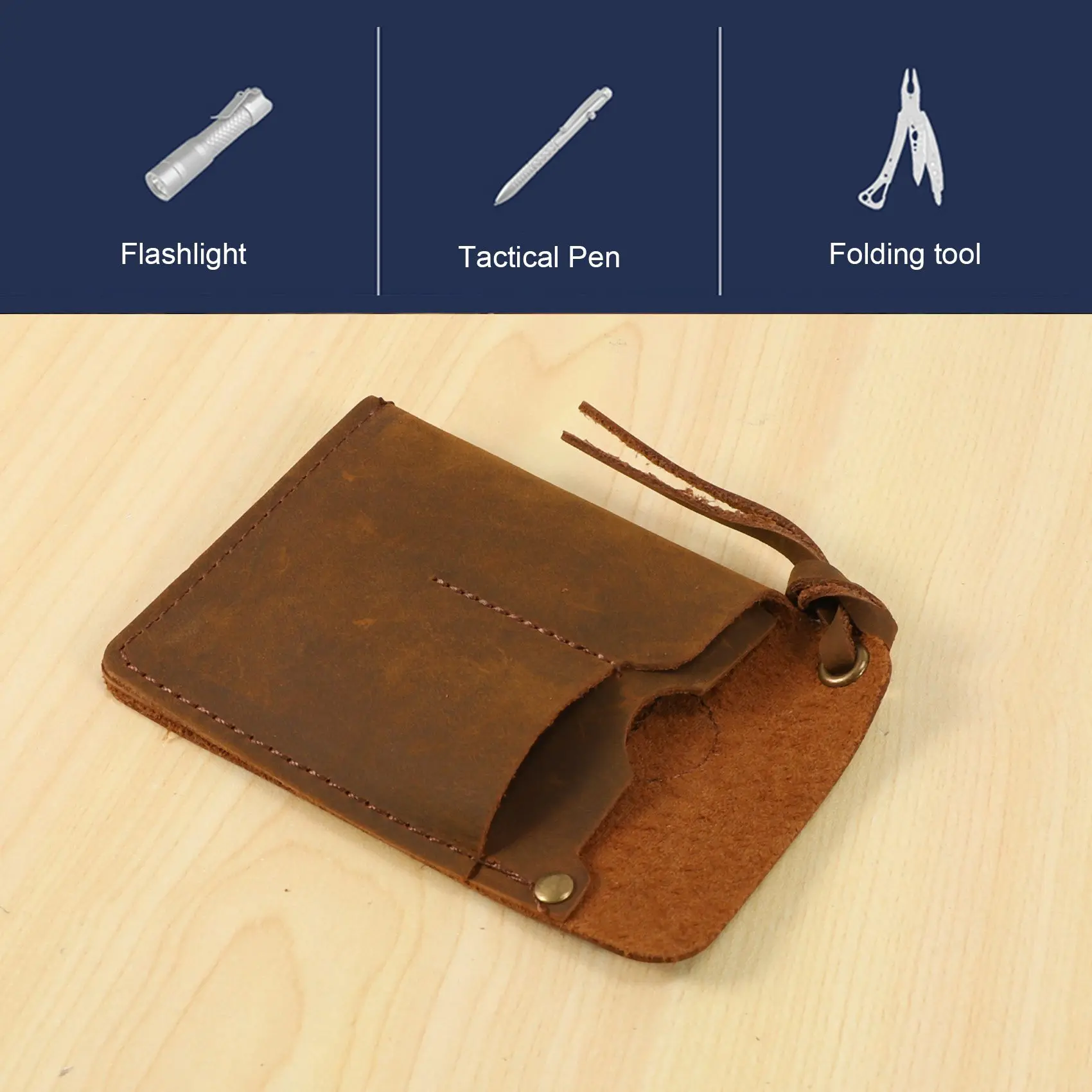 B68C Handmade EDC Organizer Leather Sheath/ Organizer Slip Pouch Case For Flashlight/Multi-Tool/Knife/Pen
