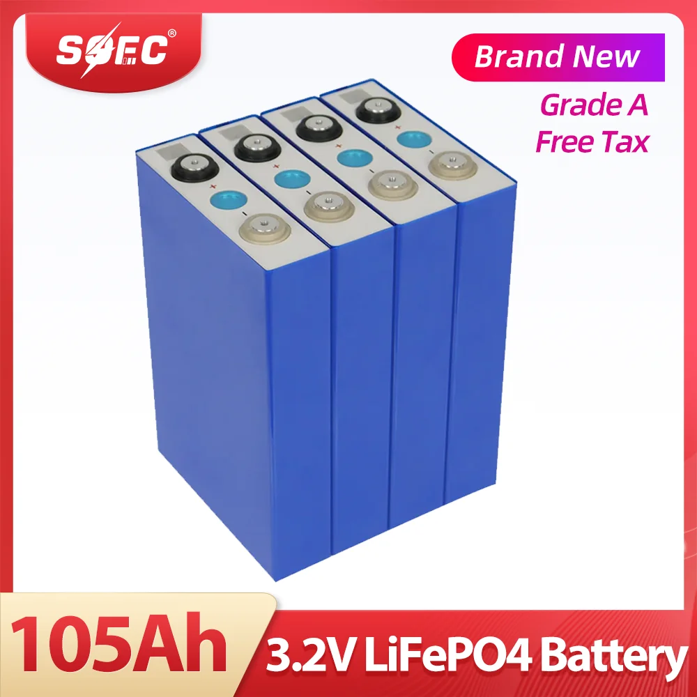SOEC 3.2V 105Ah Lifepo4 Battery Grade A New Rechargeable Lithium Iron Phosphate Prismatic Cell 12V 24V 48V Battery Pack for ESS