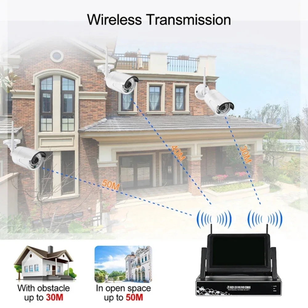 무선 Wifi 감시 NVR 키트 8ch 7 "LCD 화면 CCTV HD 1080P 야외 방수 보안 카메라 시스템 Tuya APP