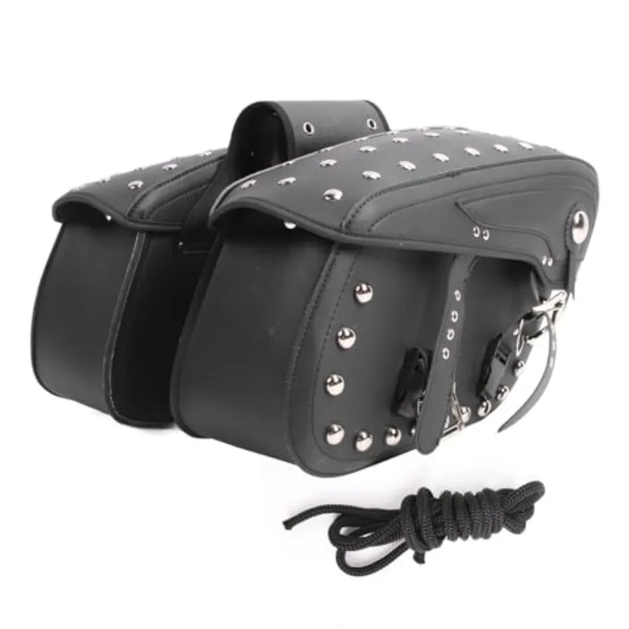 2Pcs Saddlebag for Motorcycle, Genuine Leather Side Luggage, Brown with Brass Fittings and Retro Style Access
