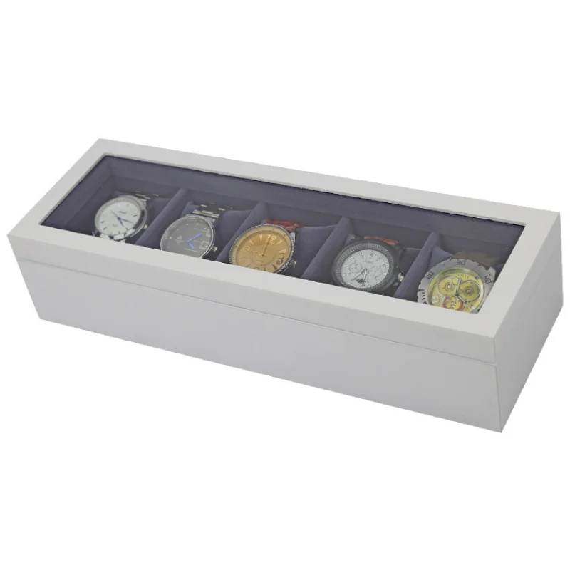 Caja de reloj de madera de pintura blanca mate de 5 dígitos, caja de reloj de hora, caja de reloj de joyería, organizador de almacenamiento de exhibición de regalo