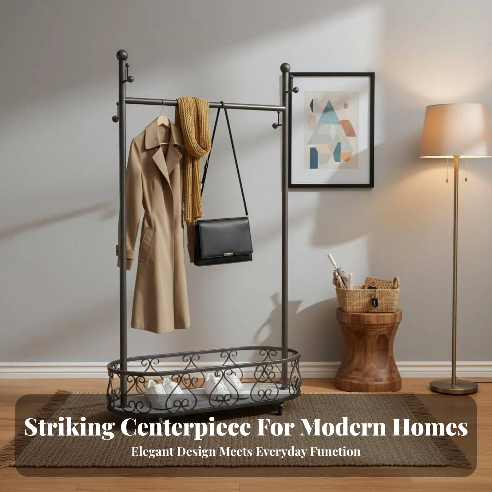 

Rolling Clothes Rack Self-Standingstanding Rolling Garment Rack with Bottom Shelf Mobile Design On Casters for Homeowners