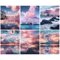 GATYZTORY Painting By Number Pink Clouds Drawing On Canvas Diyhandworks Art Gift Diy Pictures By Number Lake Landscape Kits Home