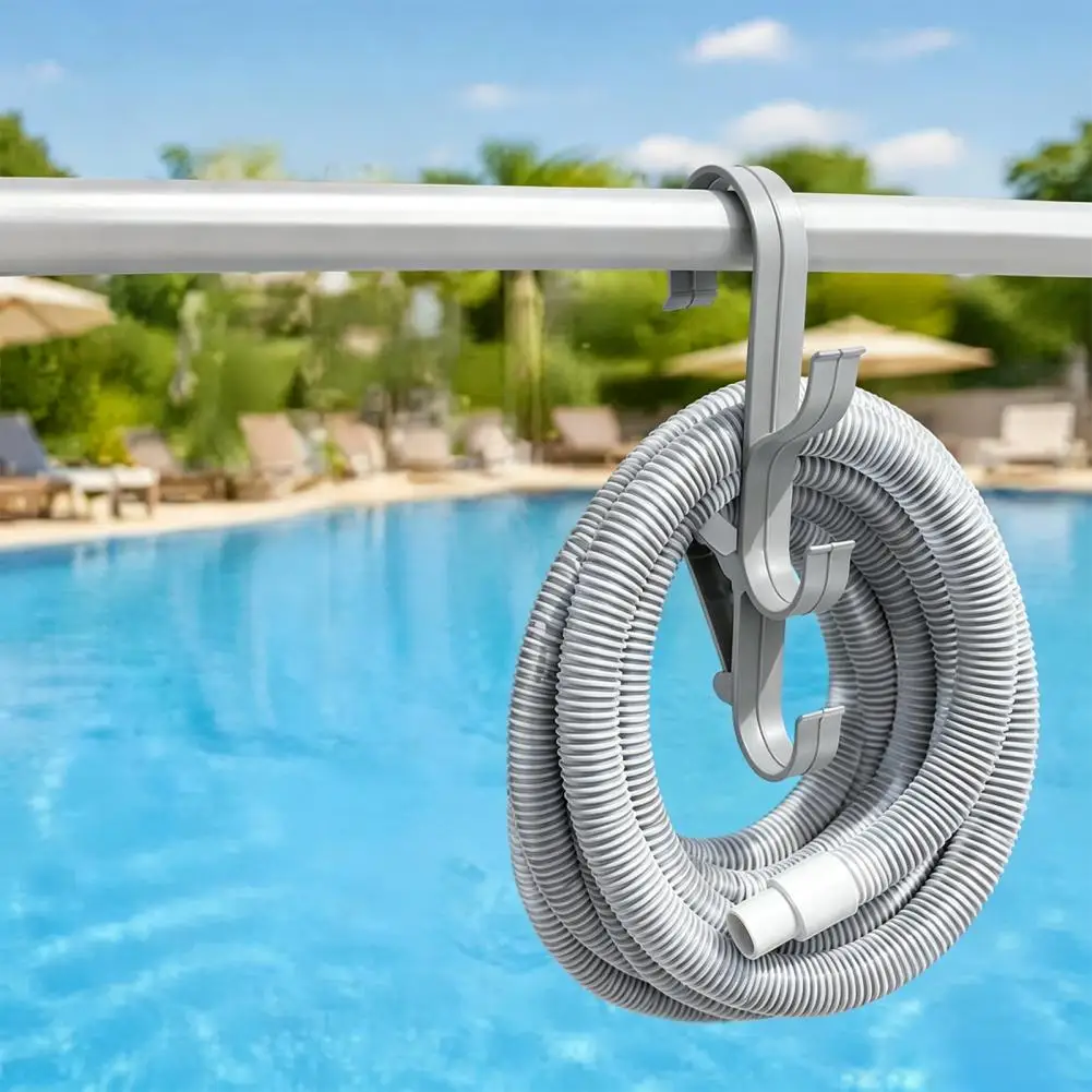 Wall Mount Pool Pole Bracket Poolside Pool Pole Hanger with 3 Hooks Weather-resistant Swimming Pool Organizer Telescoping