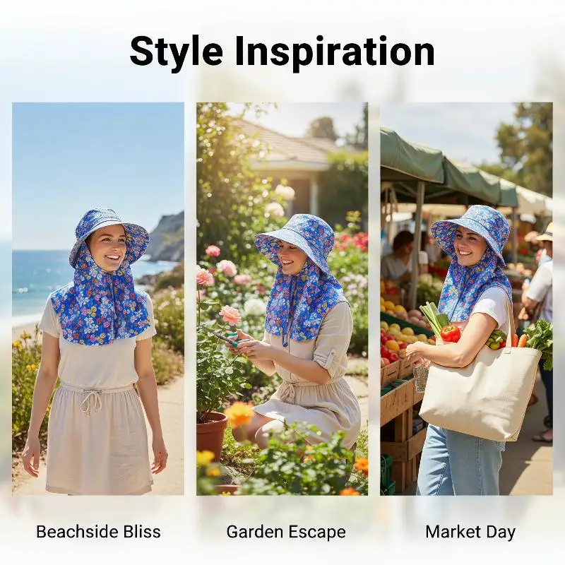 Hiking and Fishing Sun Hat Floral Print with Neck and Face Flaps for Optimal UV Protection