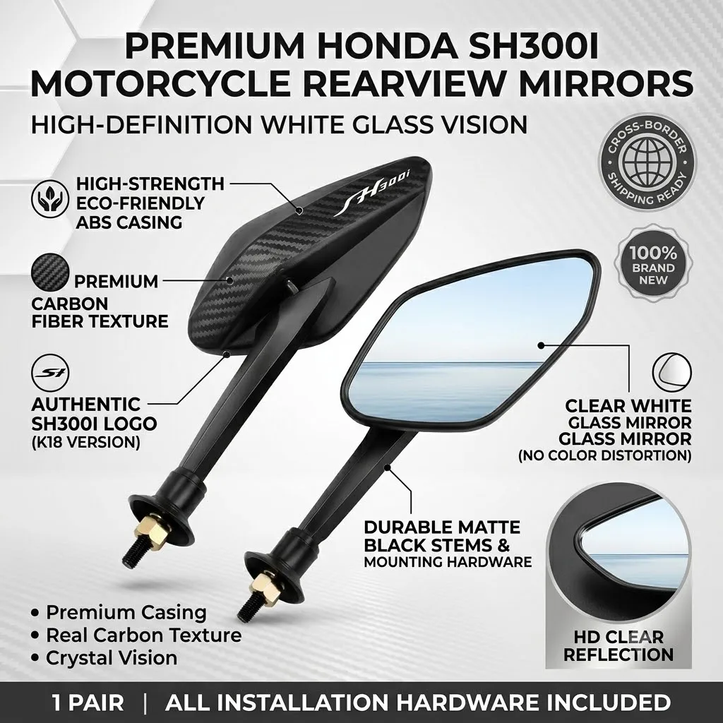 Kohlefaser-Rückspiegel, verstellbare konvexe Motorradspiegel, 8 mm, mit Logo für HONDA SH300i SH 300i SH300 sh300i SH-300I