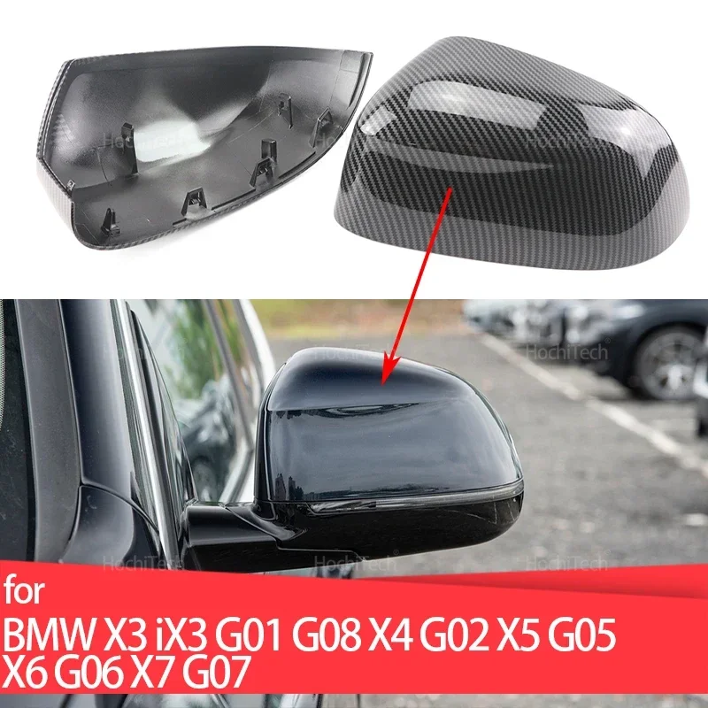 

Car ABS Side Door Mirror Cover for BMW X3 iX3 G01 G08 X4 G02 X5 G05 X6 G06 X7 G07 Carbon Black Exterior Sides Rearview Cover