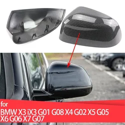 Car ABS Side Door Mirror Cover for BMW X3 iX3 G01 G08 X4 G02 X5 G05 X6 G06 X7 G07 Carbon  Black Exterior Sides Rearview Cover