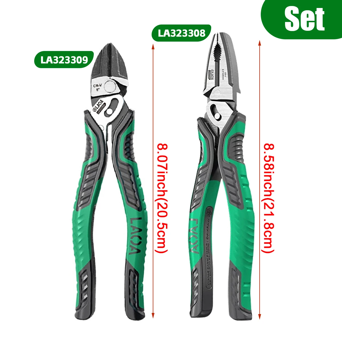 LAOA 2PCS Pliers Set, 8.5 Inch Combination Pliers 8 Inch Diagonal Nose Pliers Triple-Boost Labor-Saving for Wire Cutting