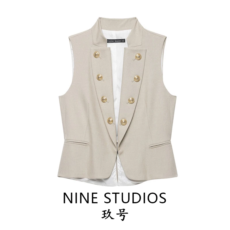 NINE ZAR Women's Slim Fit Casual Button Detail Vest Top Open Cardigan Short Length Double Button Closure Polyester Fabric