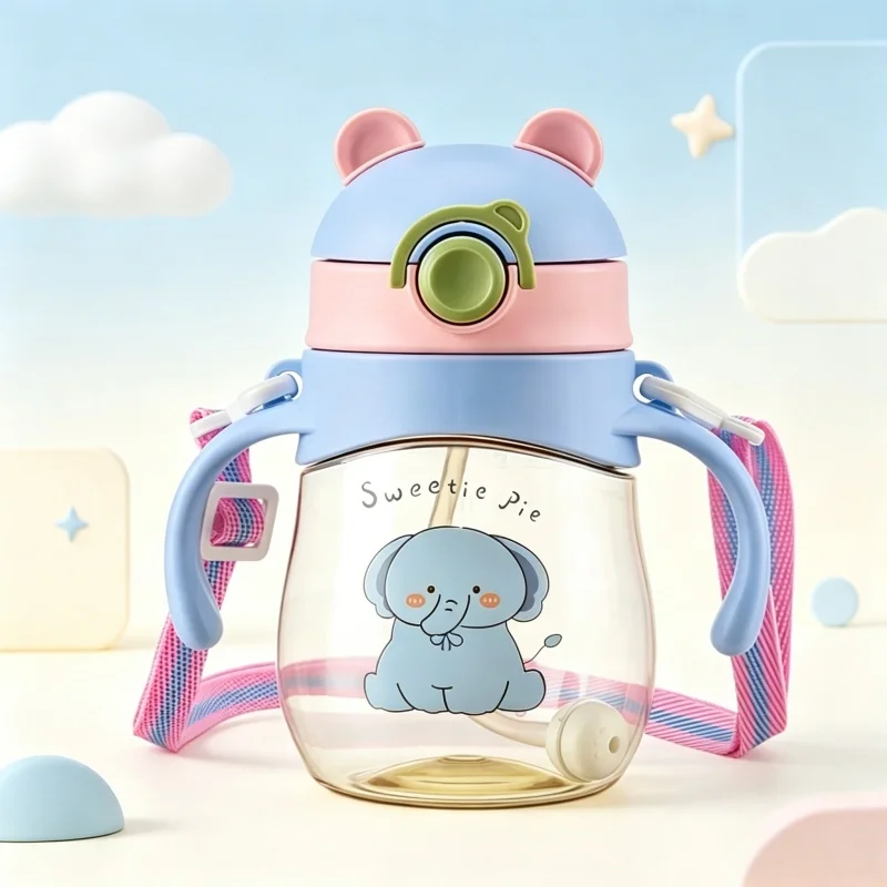 410ML Drinking Cup Feeding Bottle Anti-Choking with Straw Gravity Ball Wide Caliber Drinking Milk Water Bottle with Handle