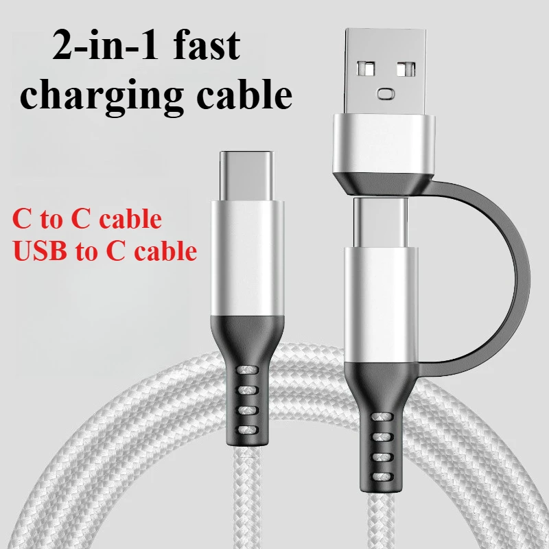 

C To C 2 in 1 Braided USB Type-c Data Cable 1m Suitable for IPhone Samsung Xiaomi Android Redmi USB Fast Charging Charging Cable