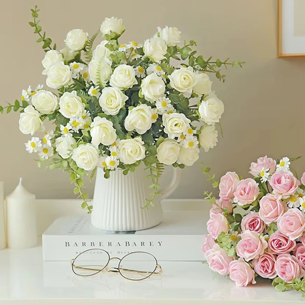 

Silk Roses Artificial Flowers Wedding Home Christmas Party Decor Nuptial Sala Room Wreath Bridal Bouquets Vase Photography Props