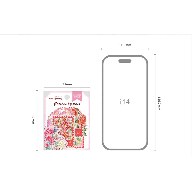 30 Stück künstlerische Handtaschenaufkleber, transparente PET-Aufkleber, Blumen, Stempel, bunte Dekorationsmaterialien, Aufkleber, 6 Arten