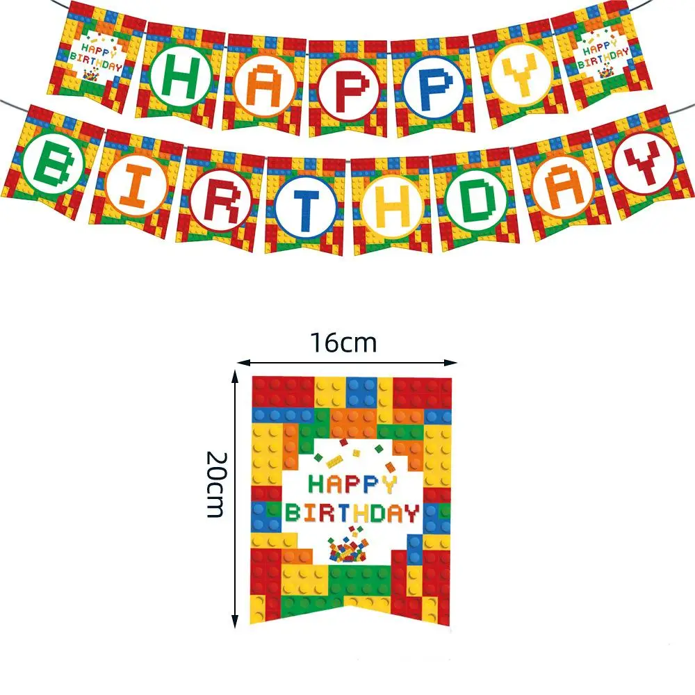 New Building Blocks Birthday Party Decoration Tableware Balloons Plate Cup Napkins Backdrop Set Kid Birthday Theme Deco Supplies