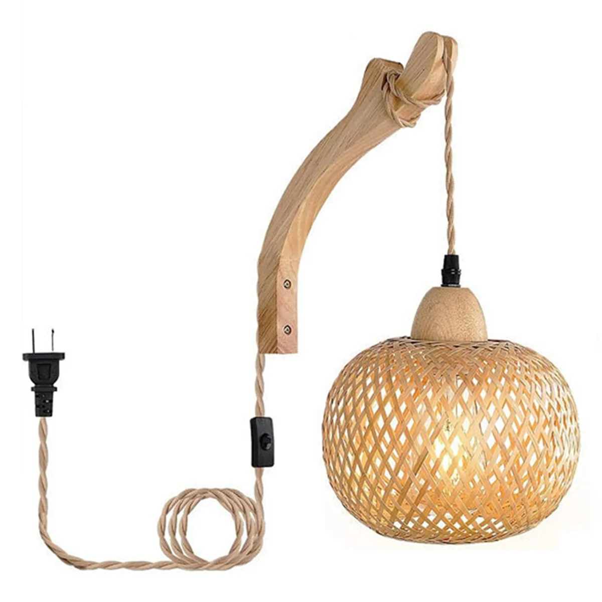 

A79I Retro Japanese Style Bamboo Bedside Wall Lamp Restaurant Rattan Lampmine Bedroom Background Wall Lamps US Plug-B