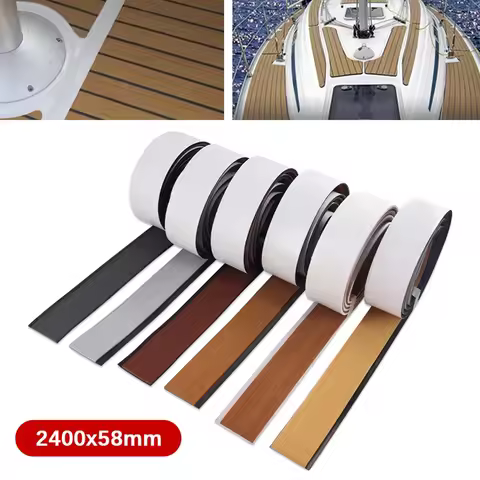 2400x55x5mm Single Strip Imitated Teak Yacht Boat Deck Mat Flooring Brown Anti Skid Pad EVA Foam Grey