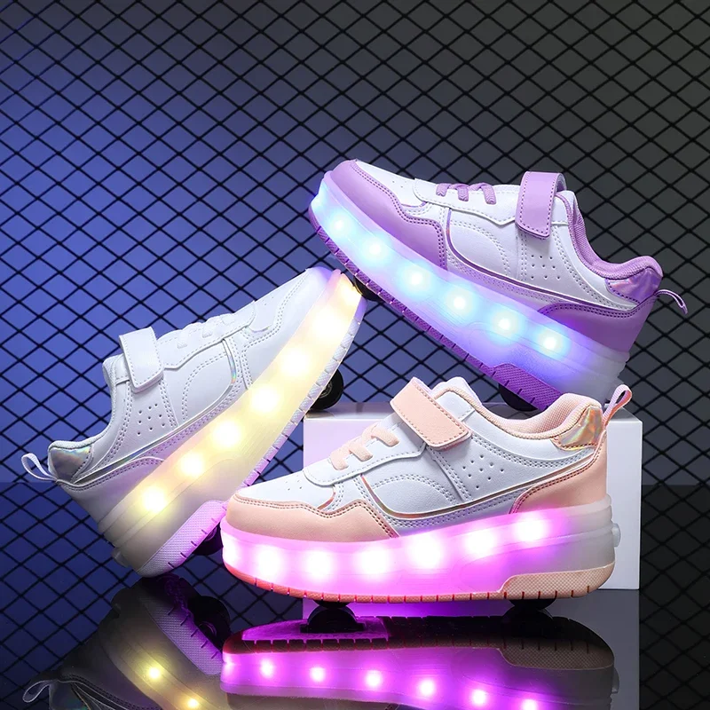 

Two Wheels Children Luminous Glowing Sneakers Boys Girls Led Light Roller Skate Shoes Kids Led Shoes USB Charging