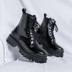 2023 Men's Japan Karajuku Korean Style Fashion Streetwear Thick Platform Casual Black Leather Shoes Male Lace Up Sneakers Shoes