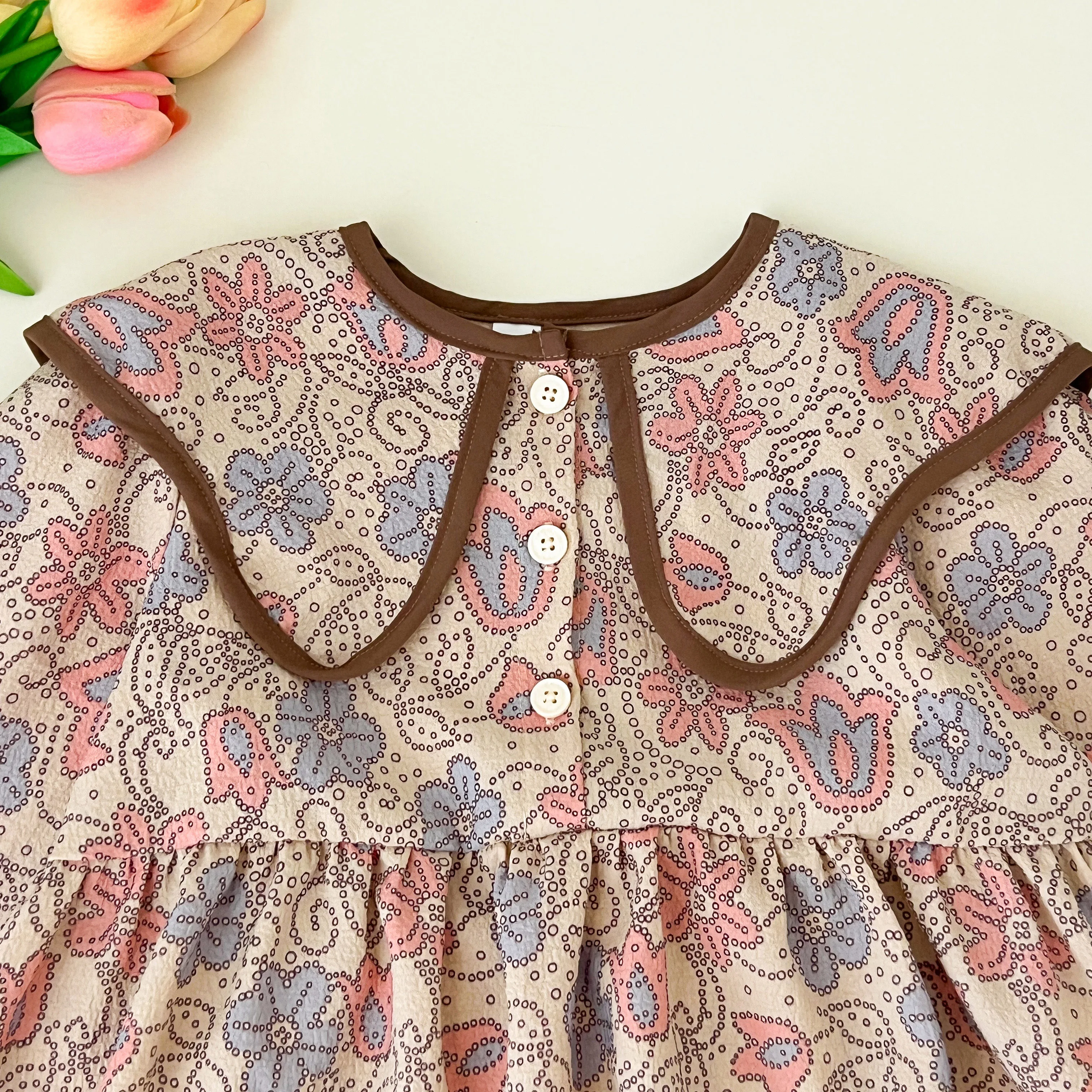 Koreanisches Mädchenkleid Herbst Puppenkragen Blumendruck Langarm Freizeitkleid Kinder Alltags-Freizeitkleidung – Detail 4