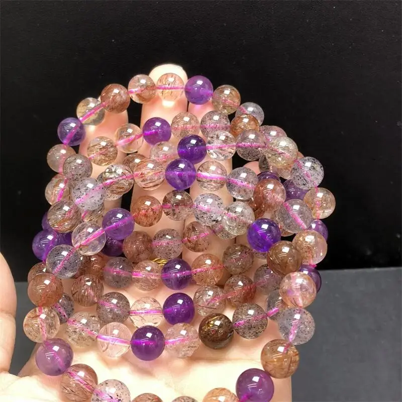 9MM Natural Colored Gold Super Seven Quartz Bead Bracelet Fashion Stone Handmade Strength Healing Energy Jewelry Gift 1PCS