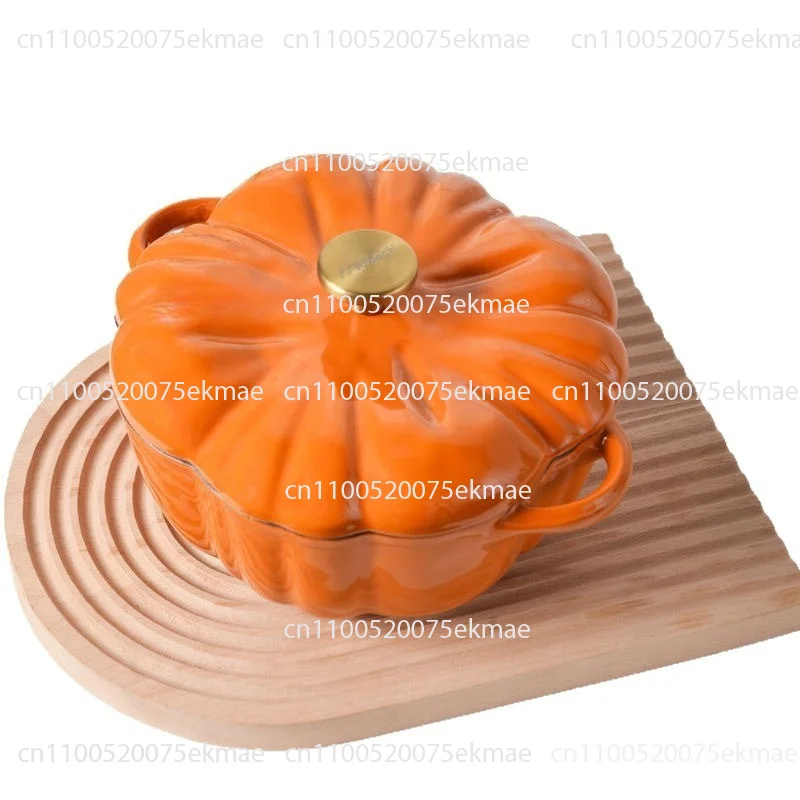1.85L Enamel Coated Cast Iron Pumpkin Pot 9.8inch Non-Stick Casserole Compatible with All Heat Sources