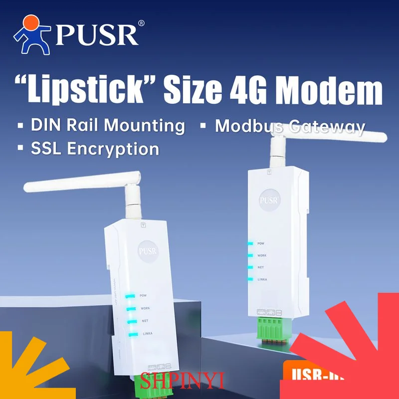PUSR Lipstick Size 4G Modem DIN Rail Mounting Modbus Gateway SSL Encryption With RS485 Port USR-DR154-E