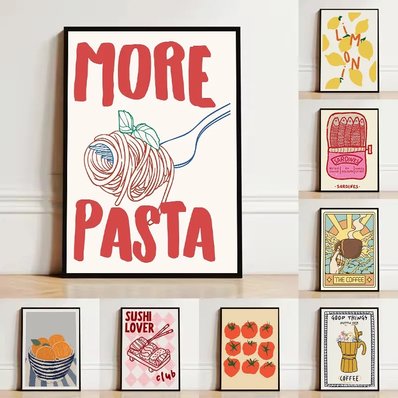 Retro Food Breakfast Sardines Can Lemon Tomato Nordic Poster Canvas Painting Wall Art Pictures Home Kitchen Shop Decor
