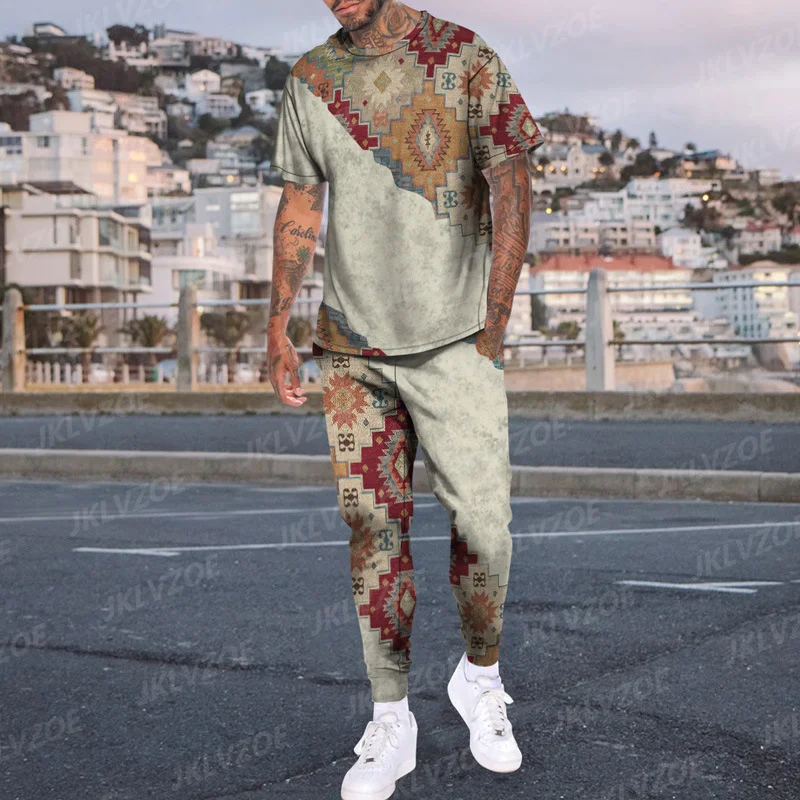 2023 Summer Sports Suit Short Sleeve T-shirt + Trousers Suit Casual Fashion Street Wear Fashion Suit Men Clothing Oversized Suit