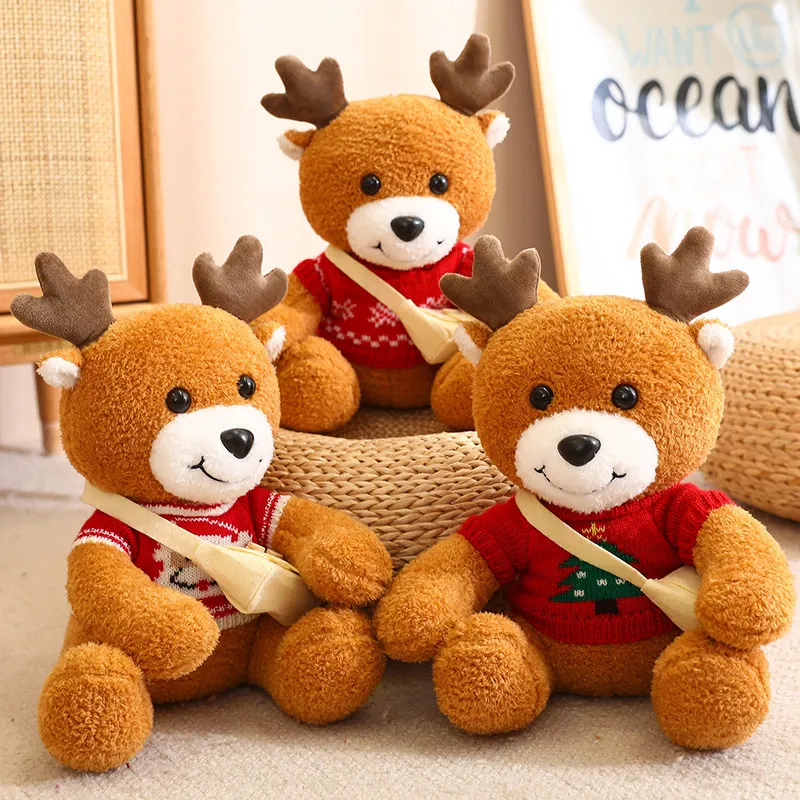 30cm Christmas Elk Reindeer Plush Dolls Adorable Soft Stuffed Wear Clothes Deer Pillow Cartoon Animal Girl Kids Toy Gift