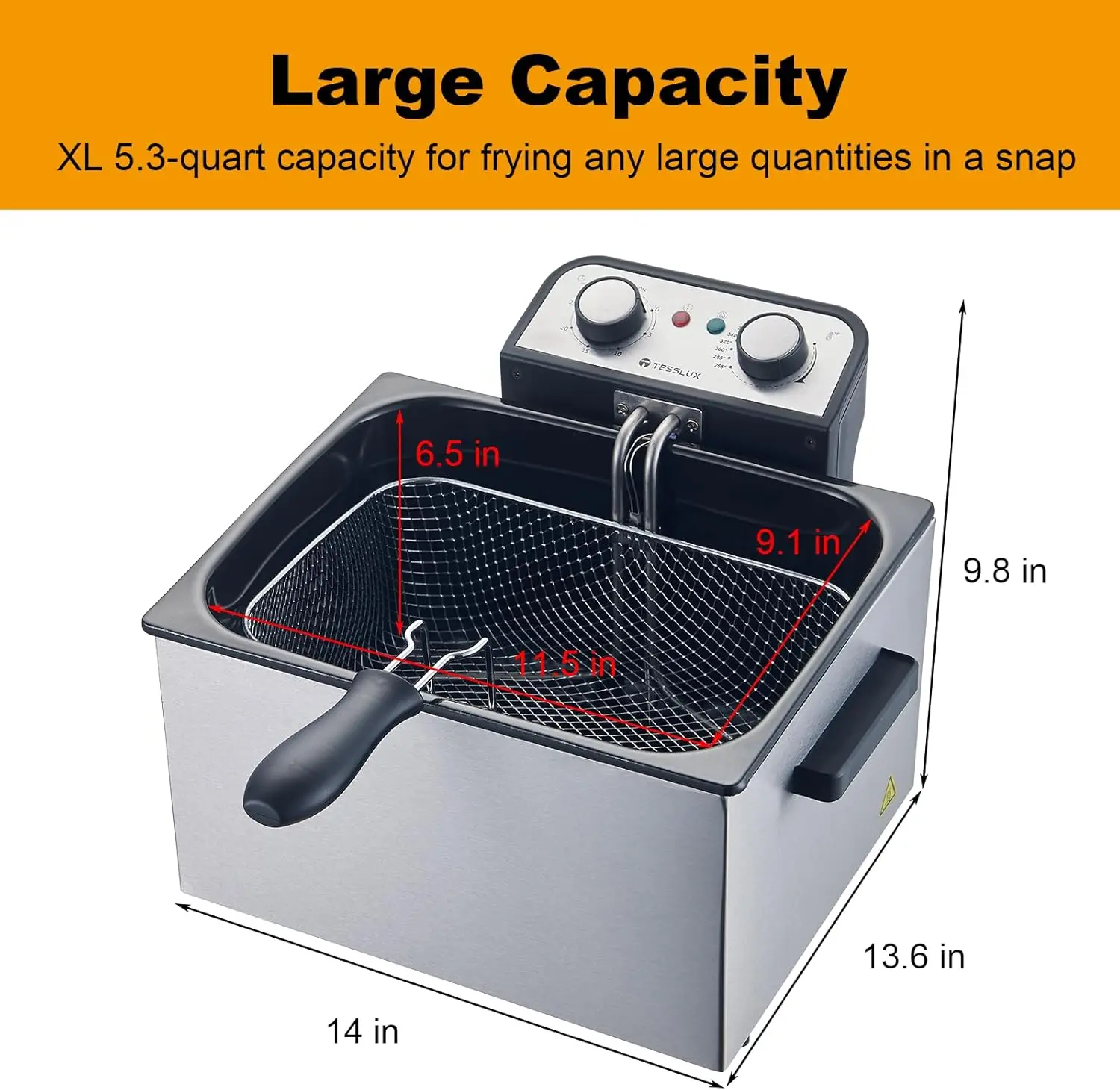 

Electric Deep Fryer with Basket for Home Use, Lid with Viewing Window and Odorless Filter, Adjustable Temperature, 5.3 Quart