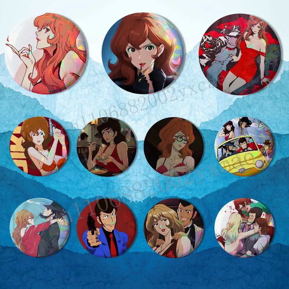 

cartoon Mine Fujiko Lupin Badge on Backpack Clothes decoration Tinplate Round Brooch Funny Custom Gifts for Friend