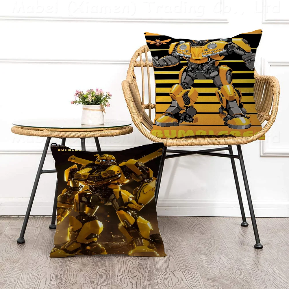 Bumblebee Transformers Pillow Covers Cartoon Sofa Decorative Home Double-sided Printing Short Plush Cute Cushion Cover