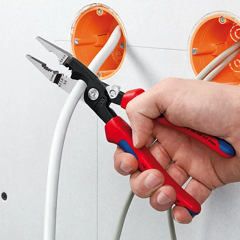 KNIPEX 13 92 200 Pliers 6 in 1 Function Electrical Pliers for Bending Deburring Cutting Cable Stripping and Crimping Wire