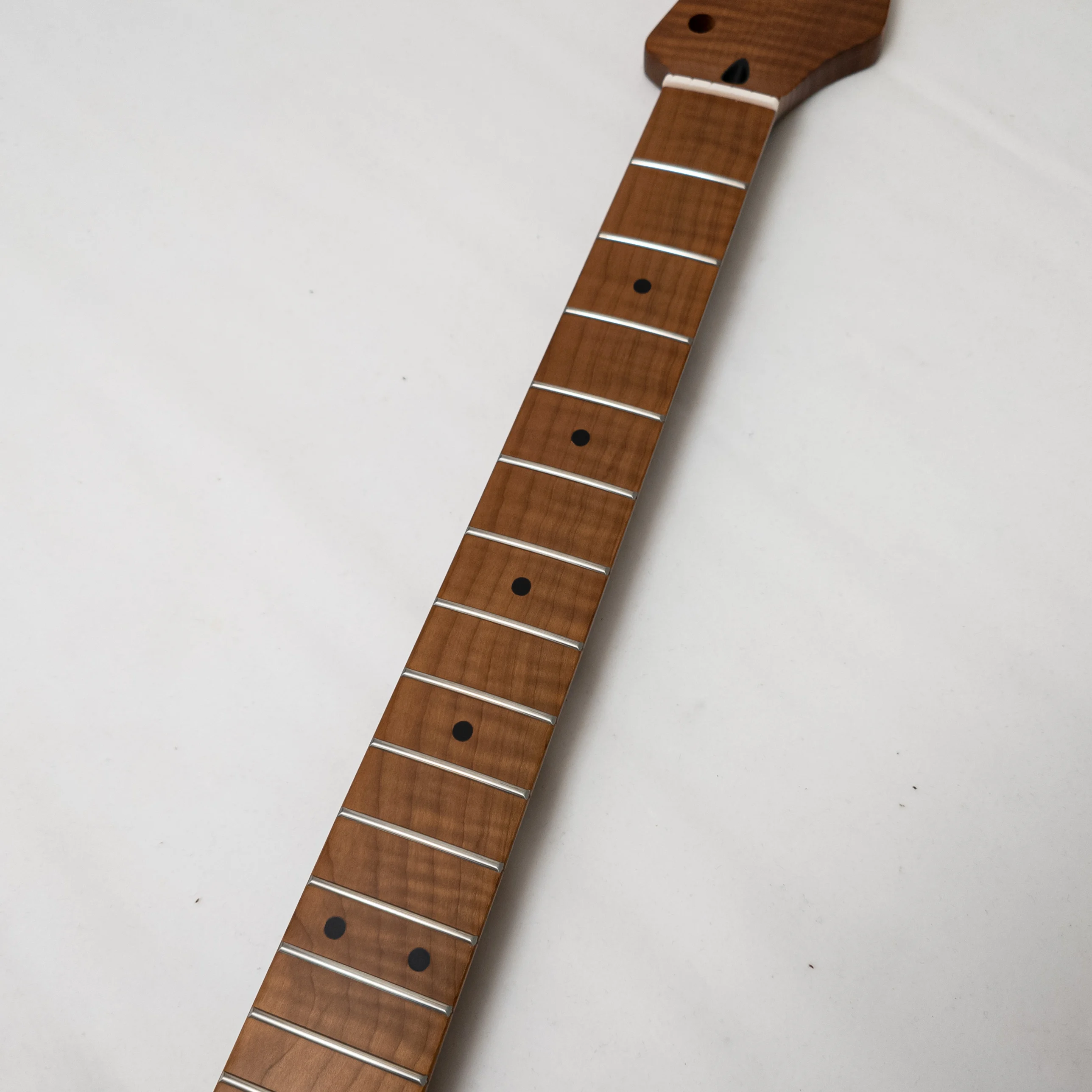 Flame Maple Guitar Neck Maple 22 Frets 25.5 Inch Modern C Bolt-On Replacement Stainless Frets Bone Nut