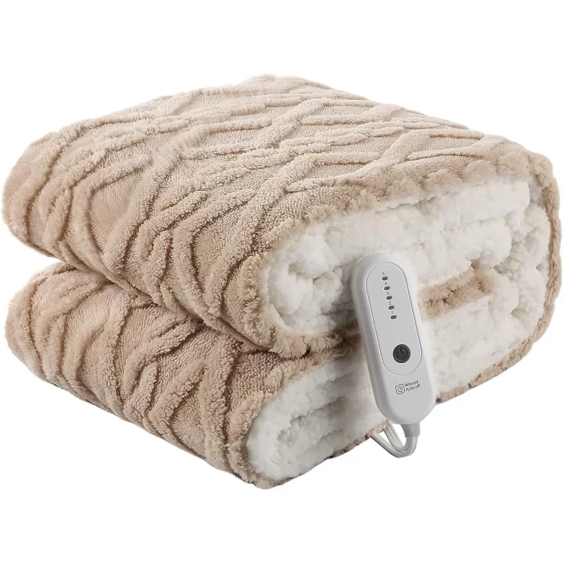 Heated Blanket Electric Throw 50''X60''-Fluffy Ultra Soft Electric Blanket with 3D Stylish Design, 240g Plus 200g Sherpa, 5