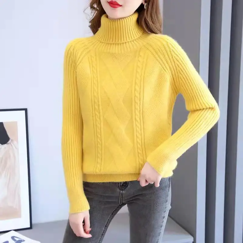 Autumn And Winter New Fashion Highnecked Thick Sweater Ladies Slim Solid Color Joker Knit Loose Comfortable Warm Bottoming Shirt