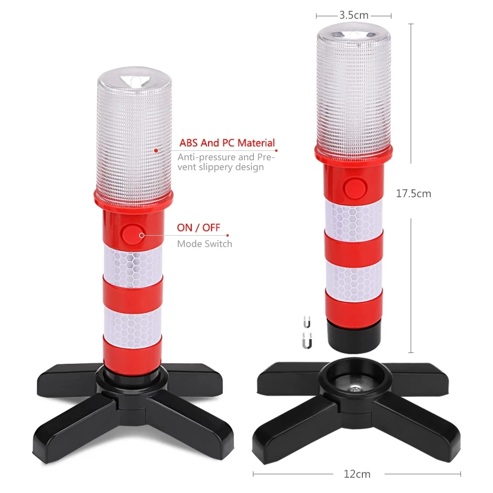 2Pcs Light Emitting Diode Magnetic Flashlight Emergency Roadside Flare Removable Stand Beacon Security Flash Warning