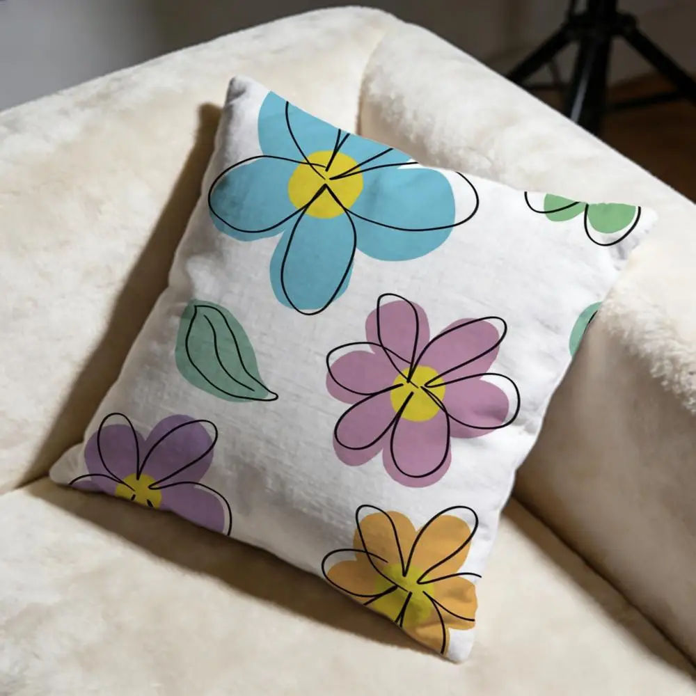 Line Flowers Cushion Cover Soft Decorative Pillow Case Suitable for Bedroom Sofa Car Travel Use
